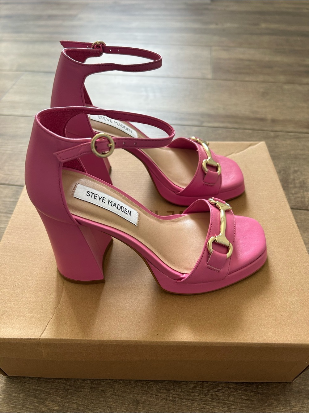 Steve Madden Pink Cienna Block Platform Heel with Ankle Buckle Strap